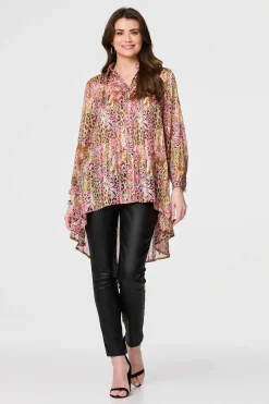 Animal Print High Low Semi Sheer Shirt