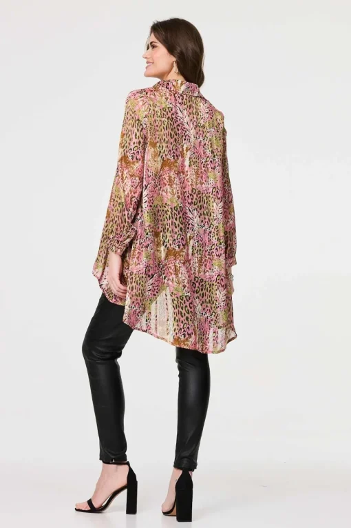 Animal Print High Low Semi Sheer Shirt