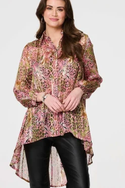 Animal Print High Low Semi Sheer Shirt