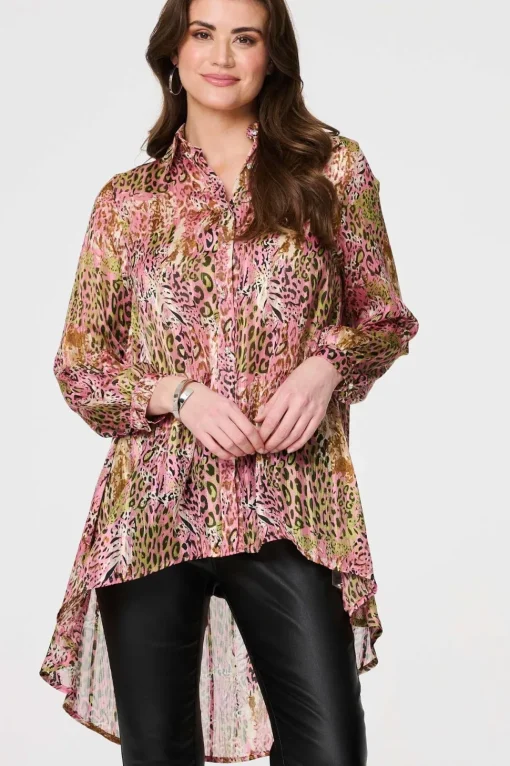 Animal Print High Low Semi Sheer Shirt