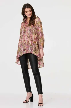 Animal Print High Low Semi Sheer Shirt