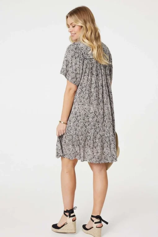 Animal Print Knee Length Smock Dress