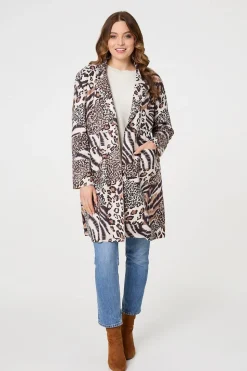 Animal Print Longline Blazer Coat