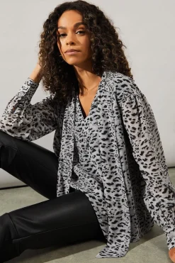 Animal Print Pussybow Blouse