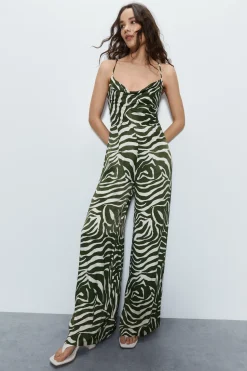 Animal Print Satin Cowl Jumpsuit