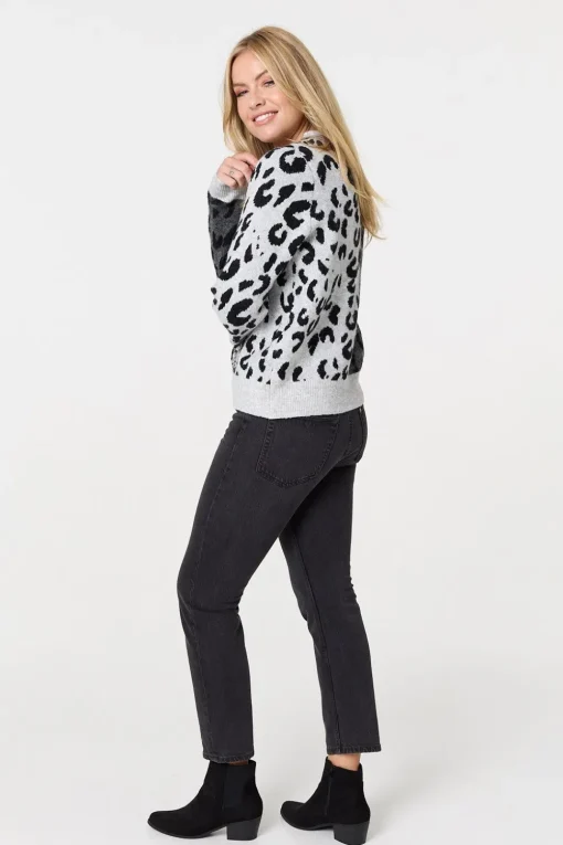 Animal Print Sequin Detail Jumper