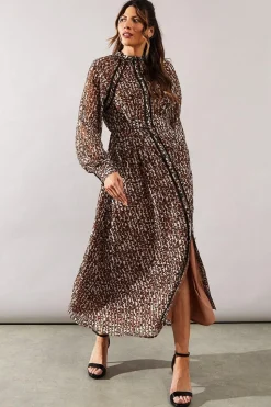 Animal Print Stud Detail Shirt Dress