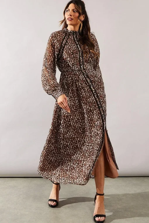 Animal Print Stud Detail Shirt Dress