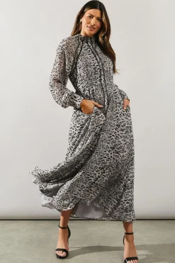 Animal Print Stud Detail Shirt Dress