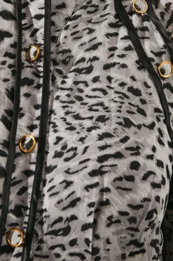 Animal Print Stud Detail Shirt Dress