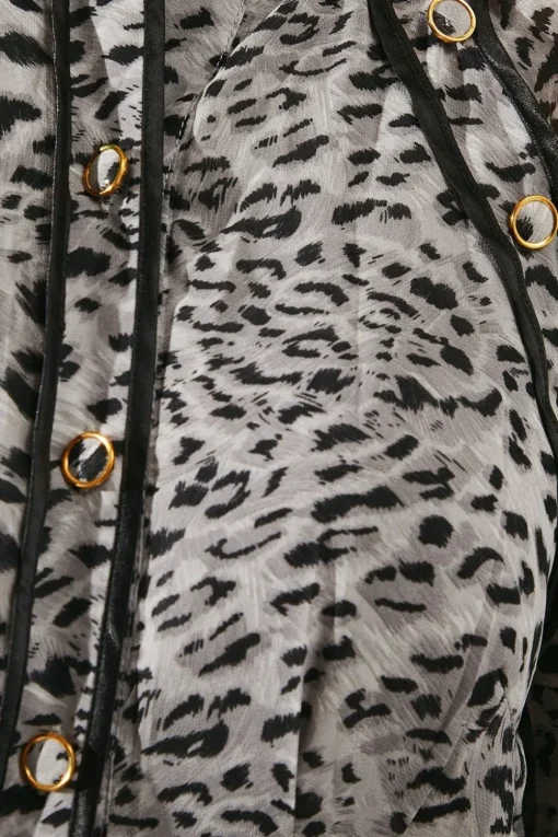 Animal Print Stud Detail Shirt Dress