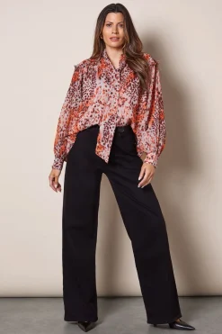 Animal Print Tie Front Blouse