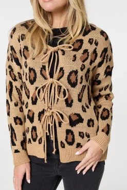 Animal Print Tie Front Cardigan