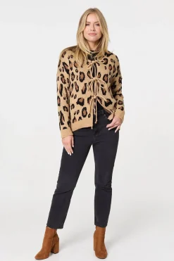 Animal Print Tie Front Cardigan
