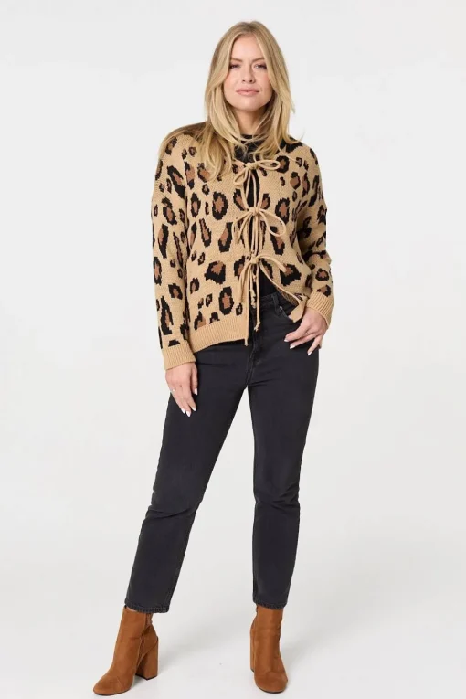 Animal Print Tie Front Cardigan