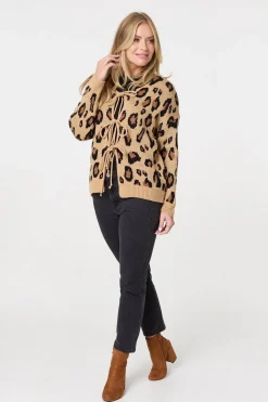 Animal Print Tie Front Cardigan