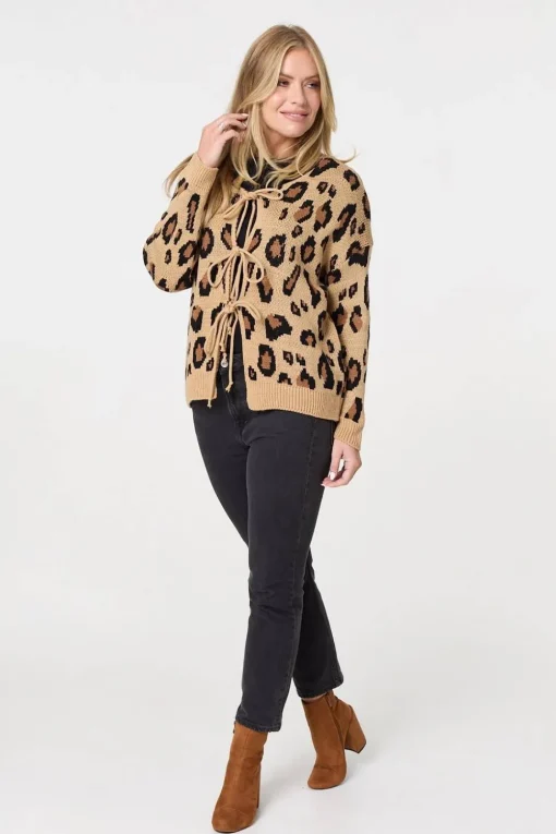 Animal Print Tie Front Cardigan