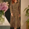 Animal Print Tie Waist Midi Shirt Dress