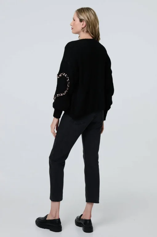 Animal Print Trim Tie Front Cardigan
