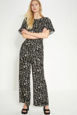Animal Printed Crepe Belted Jumpsuit