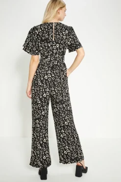 Animal Printed Crepe Belted Jumpsuit