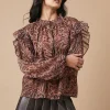 Animal Printed Metallic Chiffon Tie Neck Blouse