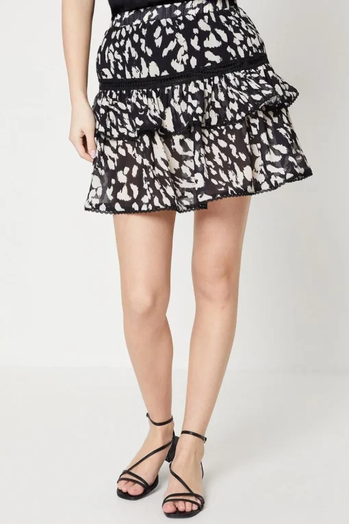 Animal Printed Tiered Mini Skirt