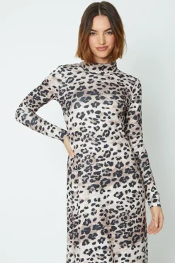 Animal Roll Neck Long Sleeve Jersey Dress