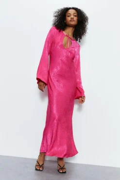 Animal Satin Jacquard Tie Front Dress