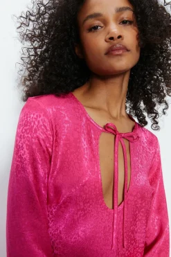 Animal Satin Jacquard Tie Front Dress
