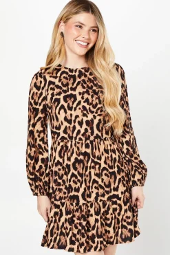 Animal Tiered Hem Mini Dress