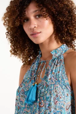 Art Tie Neck Smock Maxi Dress