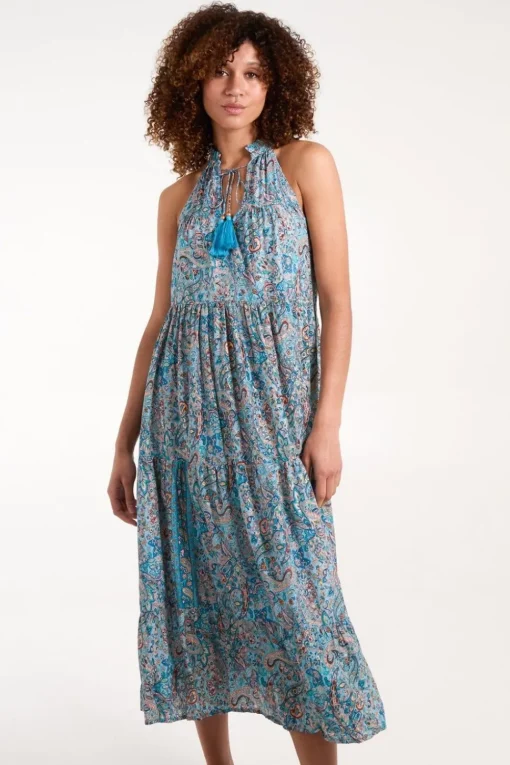 Art Tie Neck Smock Maxi Dress