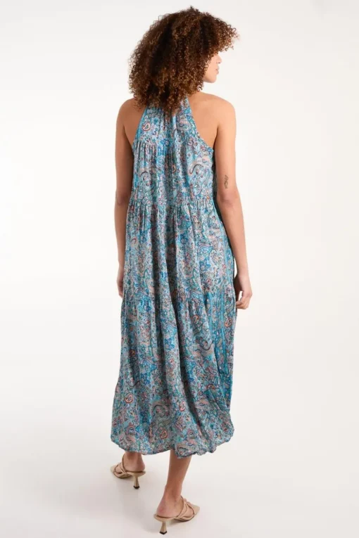 Art Tie Neck Smock Maxi Dress