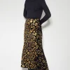 Arwen Sequin Leopard Velvet Midi Skirt Black
