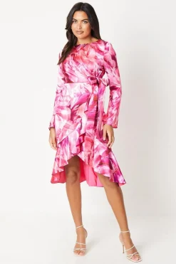 Asymmetric Drape Ruffle Midi Dress