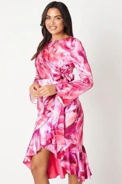 Asymmetric Drape Ruffle Midi Dress