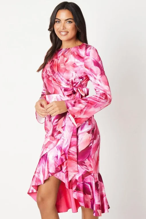 Asymmetric Drape Ruffle Midi Dress