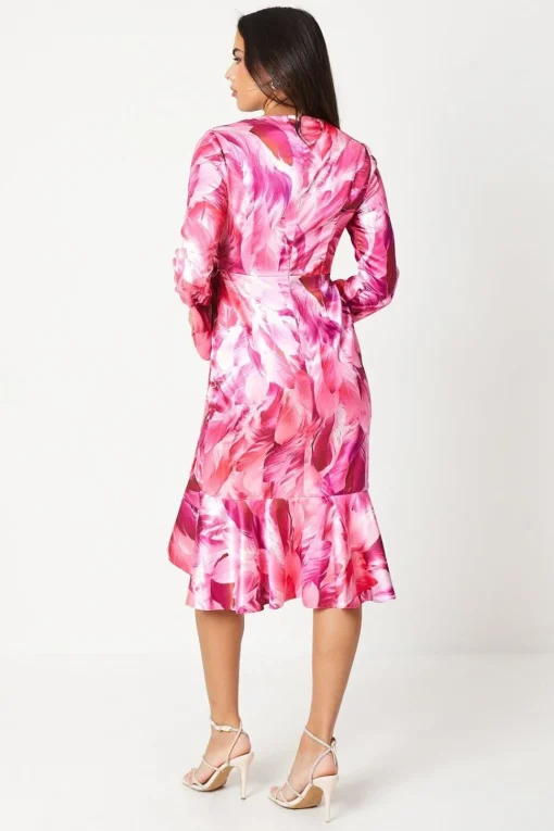 Asymmetric Drape Ruffle Midi Dress