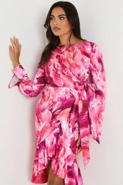 Asymmetric Drape Ruffle Midi Dress