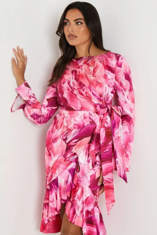 Asymmetric Drape Ruffle Midi Dress