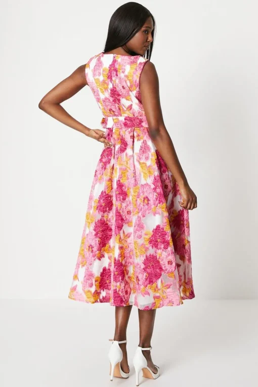 Asymmetrical Sleeveless Jacquard Midi Dress