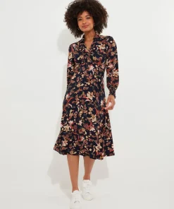 Autumnal Floral Frilly Midi Dress