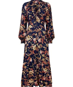 Autumnal Floral Frilly Midi Dress