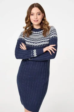 Aztec Print High Neck Midi Jumper Dress
