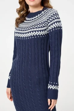 Aztec Print High Neck Midi Jumper Dress