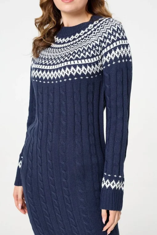 Aztec Print High Neck Midi Jumper Dress