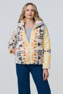Aztec Print Relaxed Teddy Fur Jacket