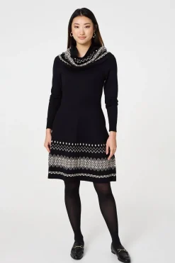 Aztec Print Removable Rollneck Knit Dress