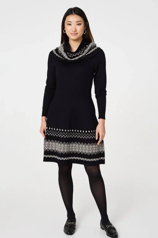 Aztec Print Removable Rollneck Knit Dress